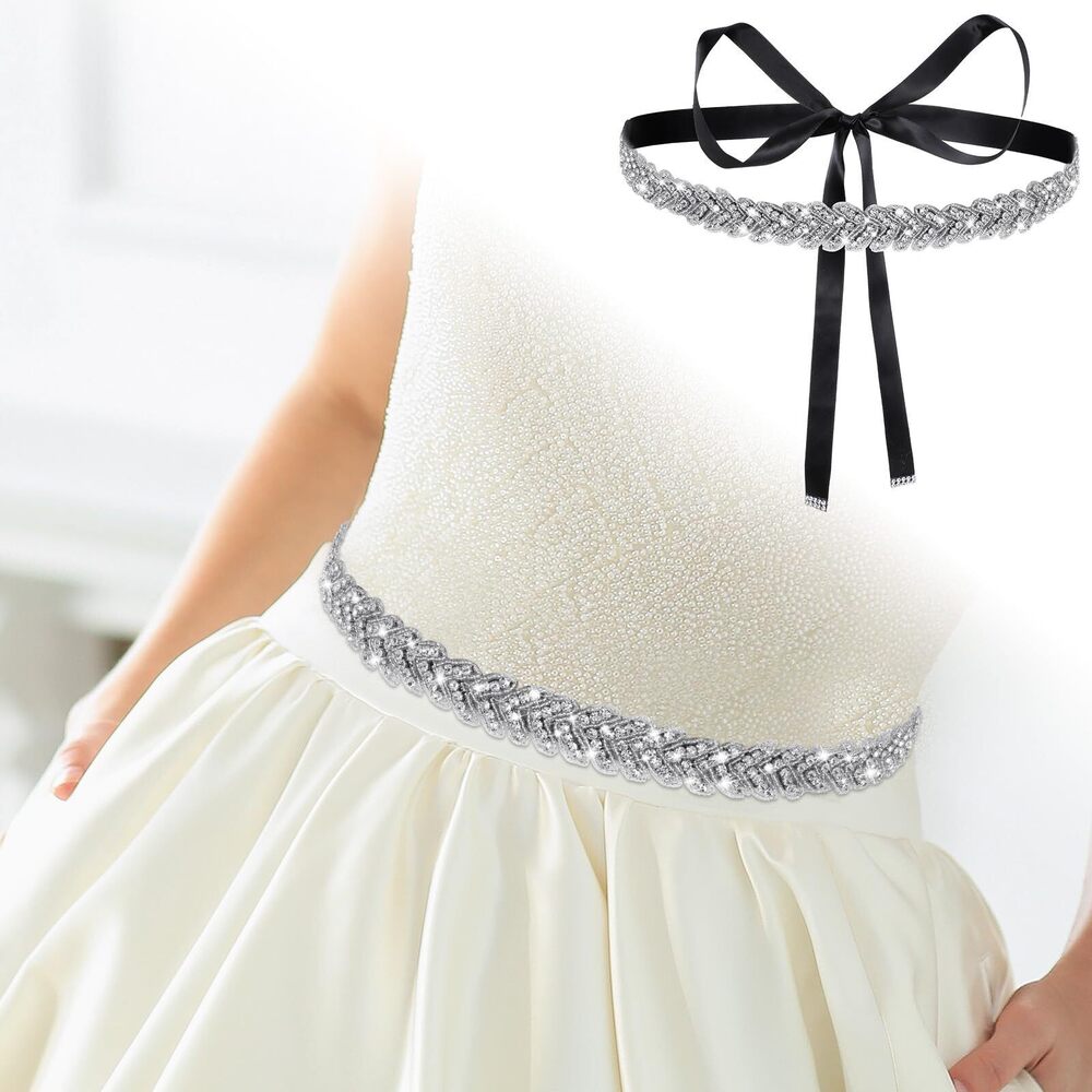 Crystal Braided Ribbon Waist Belt - Silver and Black - Picture 4 of 7